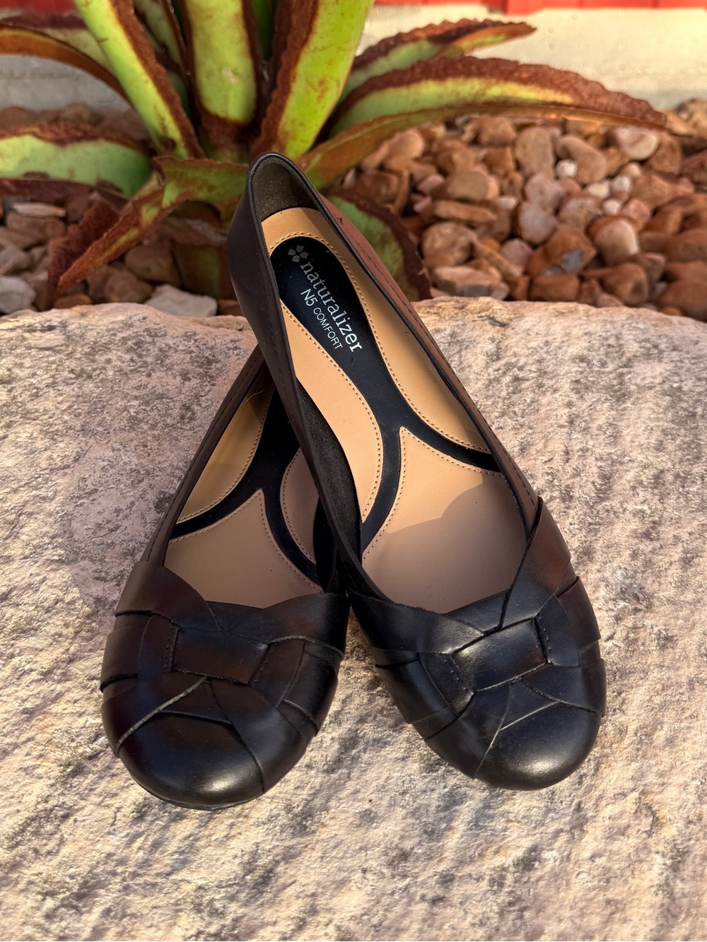 Naturalizer Black Woven Leather Flats